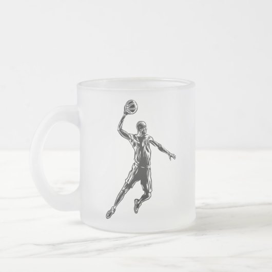 Basketball Player Slam Dunk Dunkles Design Mattglastasse (Links)