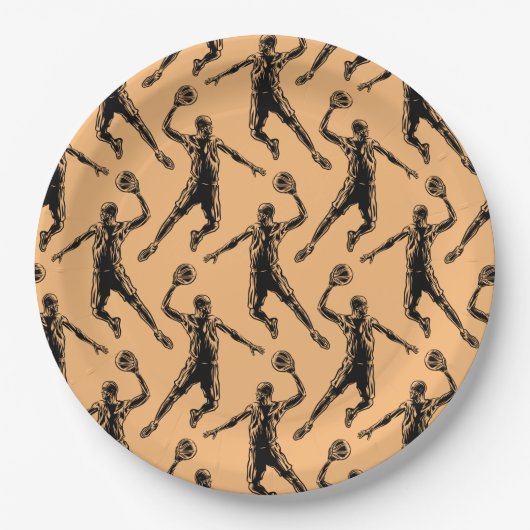 Basketball Player Slam Dunk Dunkles Design Pappteller (Vorderseite)
