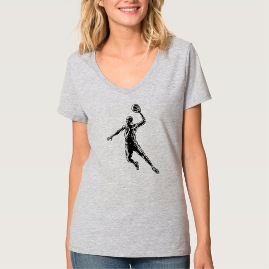 Basketball Player Slam Dunk Dunkles Design T-Shirt (Vorderseite)