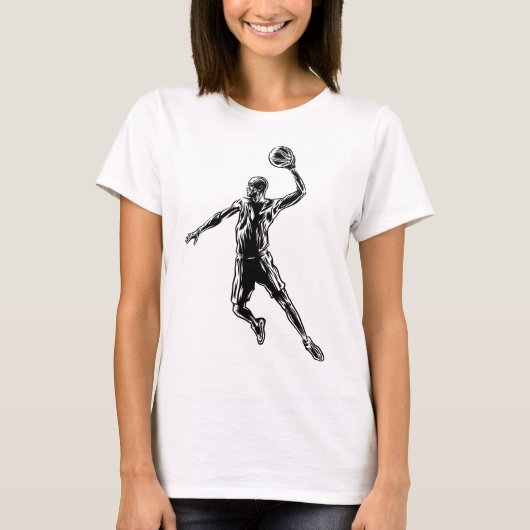 Basketball Player Slam Dunk Dunkles Design T-Shirt (Vorderseite)