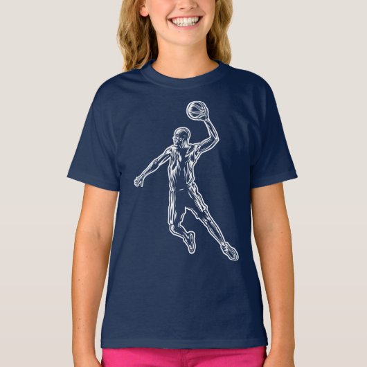 Basketball Player Slam Dunk Lichtdesign T-Shirt (Vorderseite)