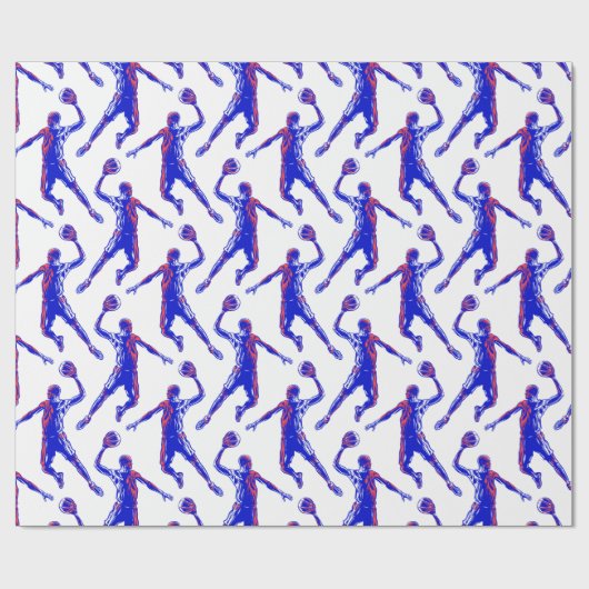 Basketball Player Slam Dunk, Rot und Blau Design Geschenkpapier (Flach)