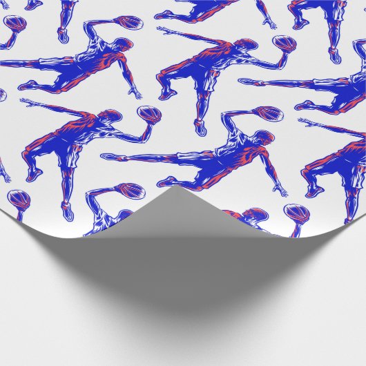 Basketball Player Slam Dunk, Rot und Blau Design Geschenkpapier (Ecke)