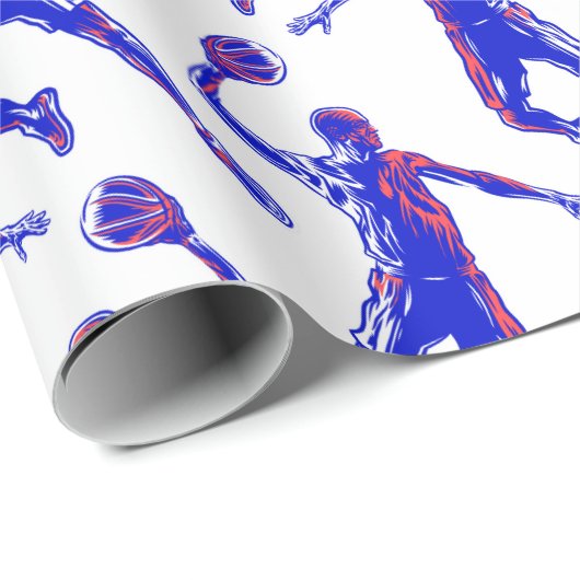 Basketball Player Slam Dunk, Rot und Blau Design Geschenkpapier (Rolleneckpunkt)