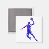 Basketball Player Slam Dunk, Rot und Blau Design Magnet (Vorderseite/Rückseite)