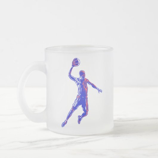 Basketball Player Slam Dunk, Rot und Blau Design Mattglastasse (Links)