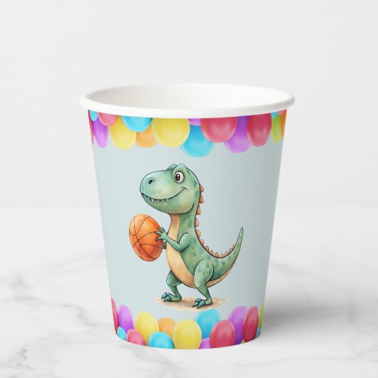 Basketball Player T-rex Geburtstag Pappbecher (Vorderseite)