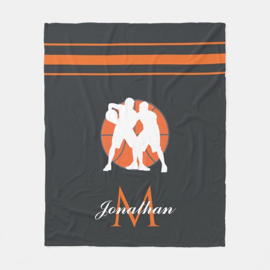 Basketball-Player und Monogramm-Kinder Name Strick Fleecedecke (Vorderseite)