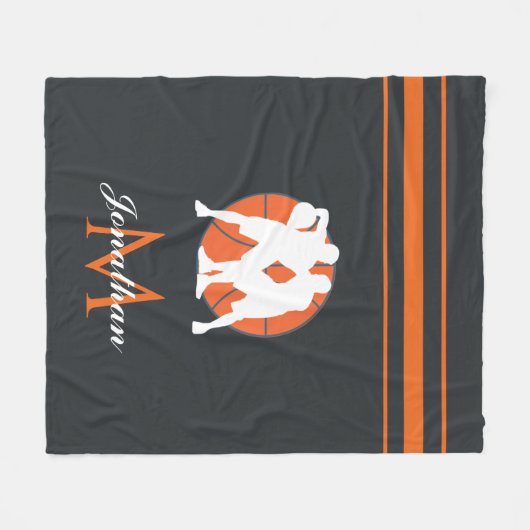 Basketball-Player und Monogramm-Kinder Name Strick Fleecedecke (Vorderseite (Horizontal))