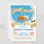 Basketball Pool Party Einladung - Junge - Weiß (Vorderseite)