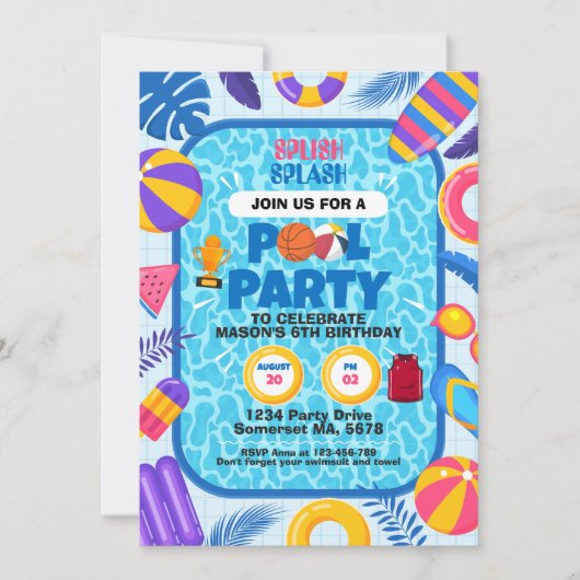 Basketball-Poolparty-Geburtstag Einladung (Vorderseite)