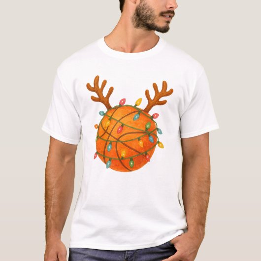 Basketball Rentierer Weihnachtslicht Sonnenschein T-Shirt (Vorderseite)