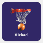 Basketball Replace with Your Name Quadratischer Aufkleber (Vorderseite)