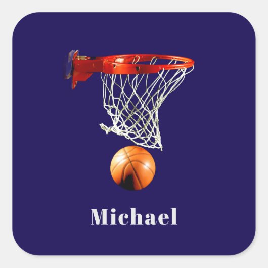 Basketball Replace with Your Name Quadratischer Aufkleber (Vorderseite)