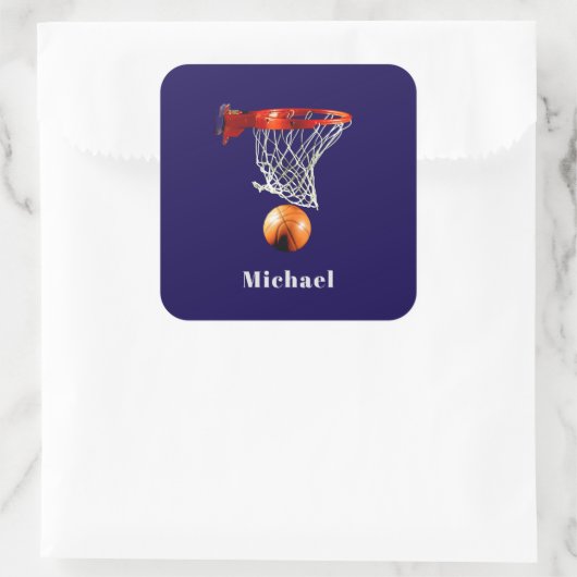 Basketball Replace with Your Name Quadratischer Aufkleber (Tasche)