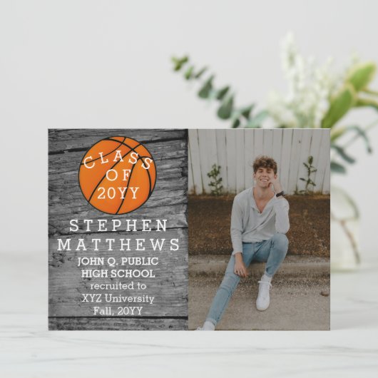 Basketball Rustikales Foto Abschluss Ankündigung (Stehend Vorderseite)