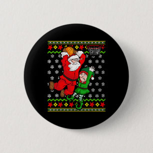Basketball Santa Claus Slam Dunk Elf Ugly Christma Button