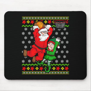 Basketball Santa Claus Slam Dunk Elf Ugly Christma Mousepad