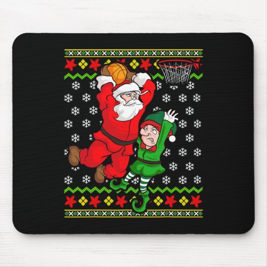Basketball Santa Claus Slam Dunk Elf Ugly Christma Mousepad (Vorne)