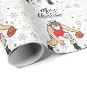 Basketball Santa Claus spielt mit Weihnachten Geschenkpapier (Rolleneckpunkt)