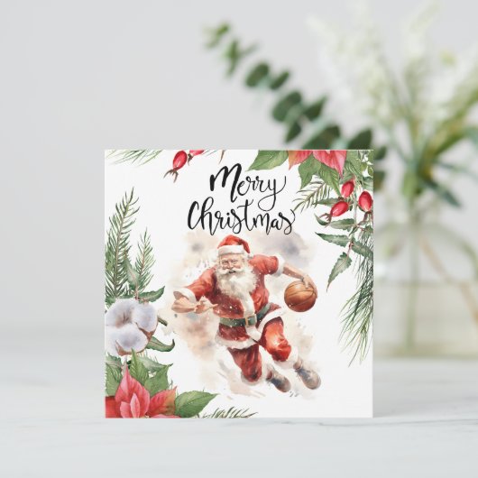 Basketball Santa Claus spielt mit Weihnachten Karte (Stehend Vorderseite)