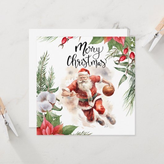 Basketball Santa Claus spielt mit Weihnachten Karte (Vorderseite/Rückseite Beispiel)