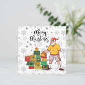 Basketball Santa Claus spielt mit Weihnachten Karte (Stehend Vorderseite)
