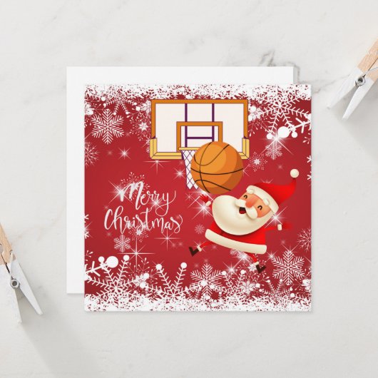 Basketball Santa Claus spielt mit Weihnachten Karte (Vorderseite/Rückseite Beispiel)