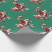 Basketball Santa Retro Christmas Green Geschenkpapier (Ecke)