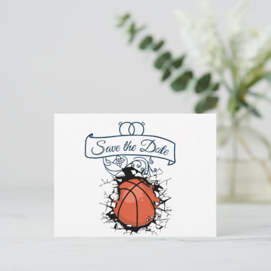 Basketball Save the Date Hochzeit Einladungspostkarte (Stehend Vorderseite)