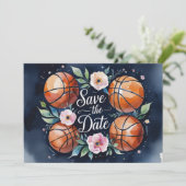 Basketball Save the Date mit Basketball Einladung (Stehend Vorderseite)