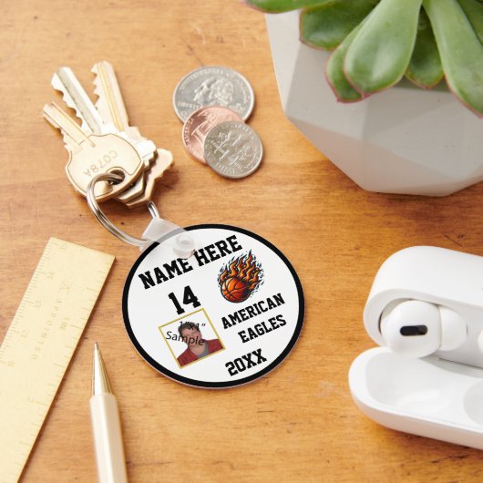 Basketball-Schlüsselanhänger mit Flame-Foto b@w Schlüsselanhänger (Schreibtisch)