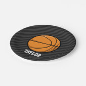Basketball; Schwarz & Dunkelgrau Streifen Pappteller (Schrägansicht)