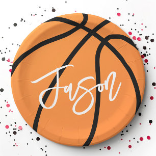 Basketball schwarz orange benutzerdefinierter Name Pappteller