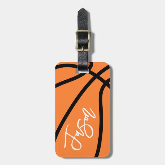 Basketball, schwarz-orange individuelle Name Gepäckanhänger (Vorderseite vertikal)