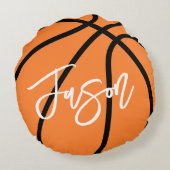 Basketball, schwarz-orange individuelle Name Rundes Kissen (Rückseite)