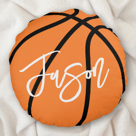 Basketball, schwarz-orange individuelle Name Rundes Kissen
