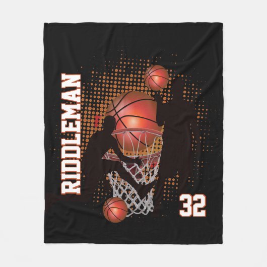 Basketball - Schwarz und Orange Fleecedecke (Vorderseite)
