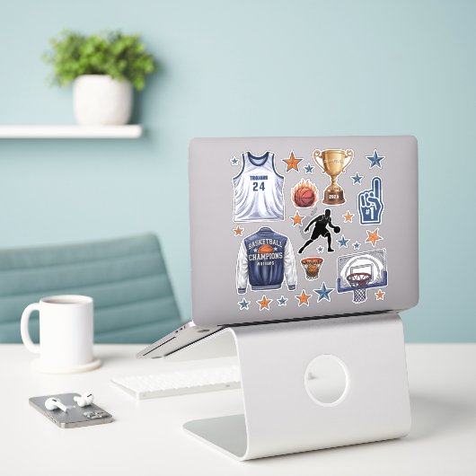 Basketball Scrapbook Stickers Aufkleber (Laptop auf Schreibtisch)