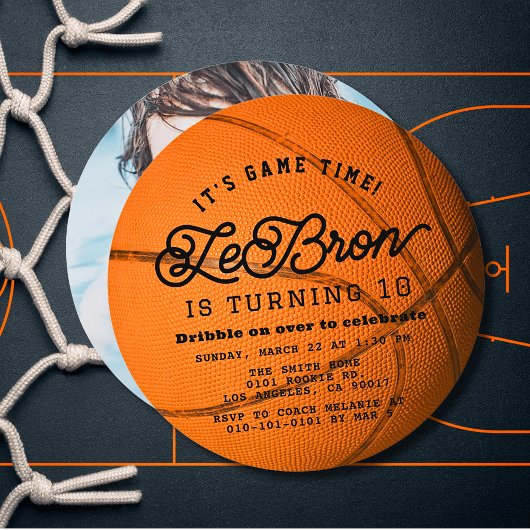 Basketball Shape Photo Boy Birthday Circle Einladung