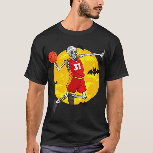 Basketball Skeleton Funny Halloween Kostümsport T-Shirt (Vorderseite)