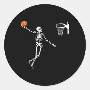 Basketball Skeleton Halloween Art-Dunking Skeleto Runder Aufkleber