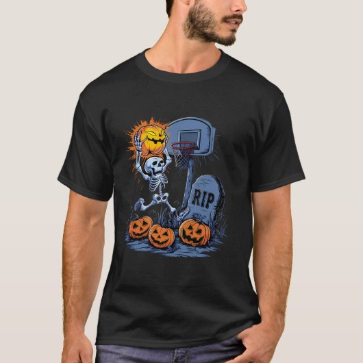 Basketball Skeleton Halloween Spooky Boys Basketba T-Shirt (Vorderseite)