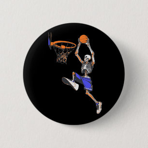 Basketball Slam Dunk Skeleton Halloween Button