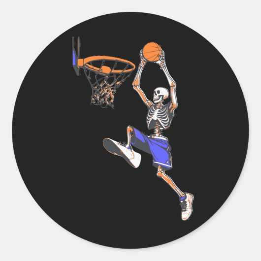 Basketball Slam Dunk Skeleton Halloween Runder Aufkleber (Vorderseite)