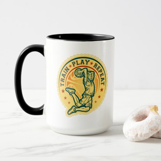 Basketball Slam Dunk Vintages Design Tasse (Mit Donut)