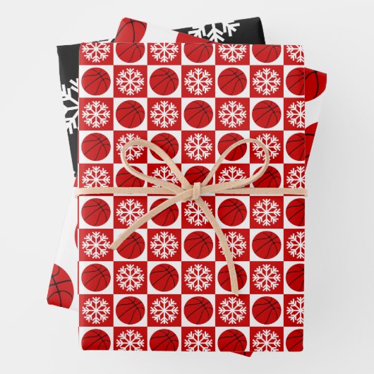 Basketball & Snowflake Rot Schwarz & Weiß Weihnach Geschenkpapier Set (Beispiel)