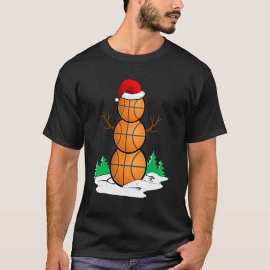 Basketball Snowman Balls Christmas Pajama Men Boy T-Shirt (Vorderseite)