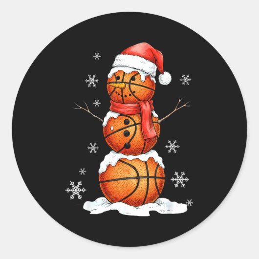 Basketball Snowman Christmas Holiday Srts Xmas Paj Runder Aufkleber (Vorderseite)