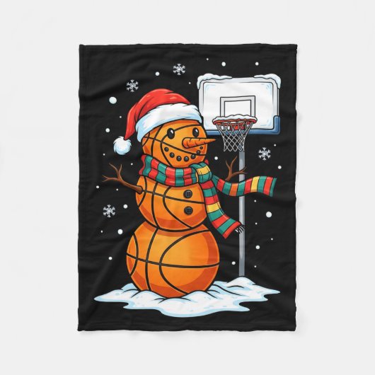 Basketball Snowman Christmas Santa Hat Funny Xmas Fleecedecke (Vorderseite)